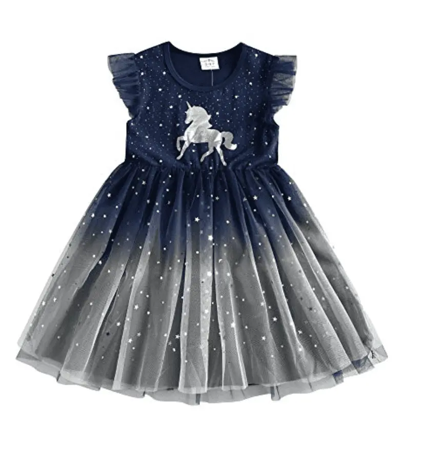 DXTON Robes pour Filles Robe Motif Licorne Robe Princesse Party Girl Vêtements 2-8 Ans