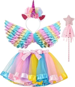 AOUVT 4 Pcs Jupe Buste Licorne Enfant, Robes Fille, Robe de Soirée Licorne,
